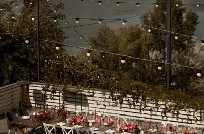 Heritage venue corporate launch with branded stage and lighting